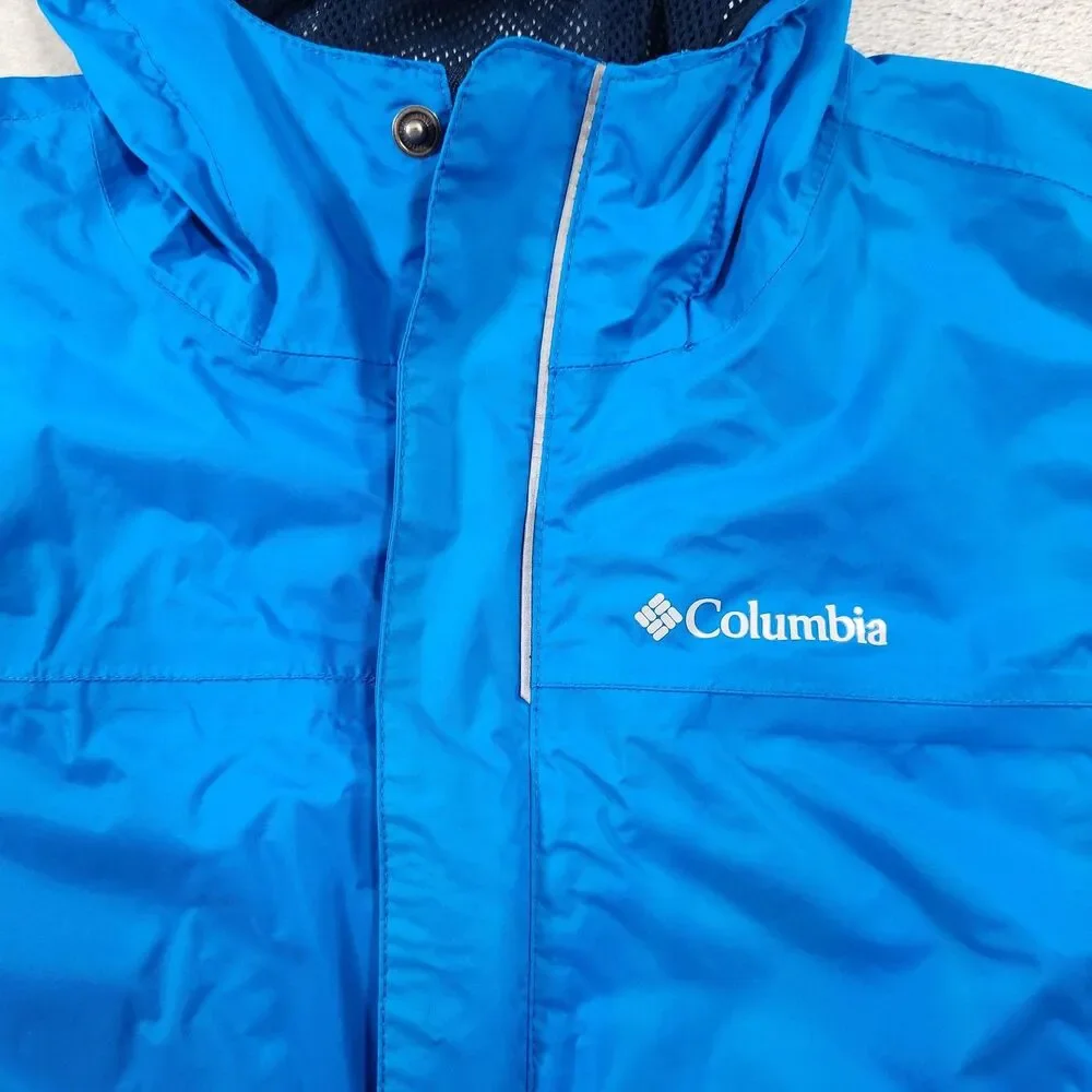 Columbia Rain Coat Jacket Youth Large 14/16 Blue Omni-Tech Hooded Waterproof